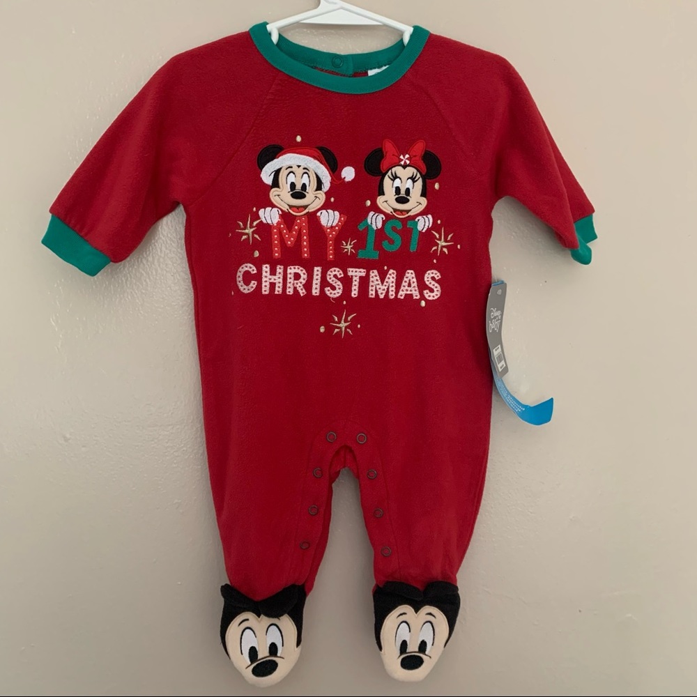 Minnie & Mickey Mouse 1st Christmas Onesie